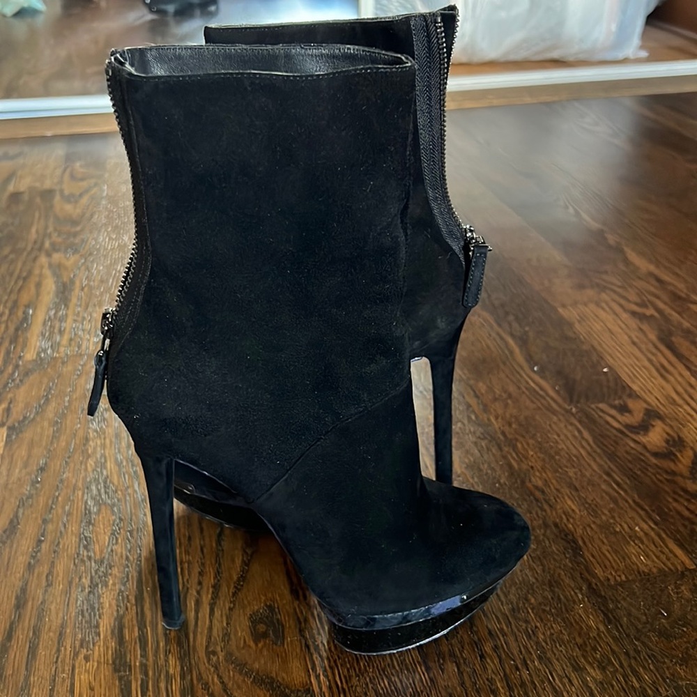 Brian Atwood black suede stiletto heel bootie
